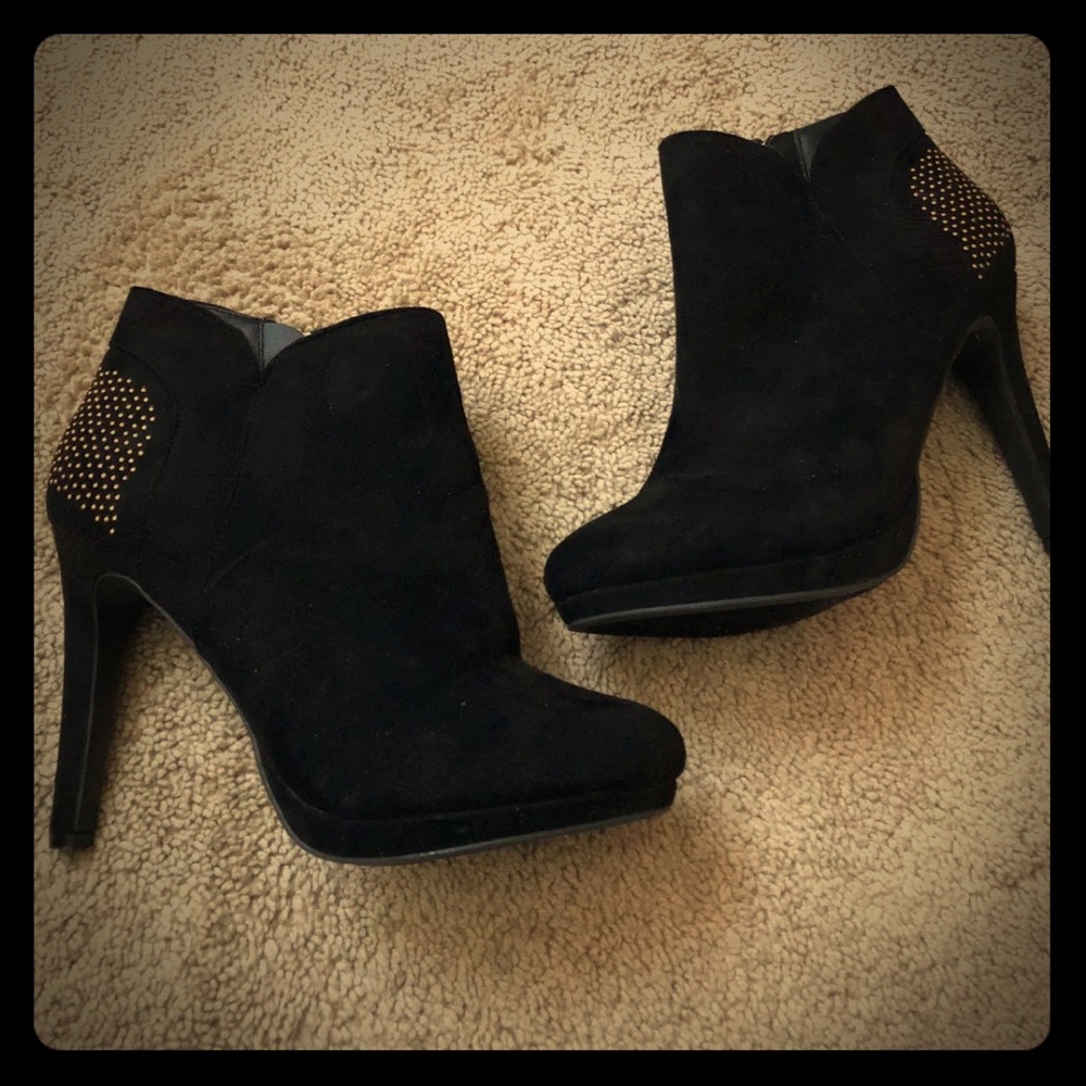 Gold Embellished Black Booties